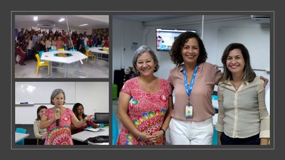 Participantes do Evento. Bibliotecária Eliete do CESMAC, Professora Daniela Spudeit e Nelma Camêlo