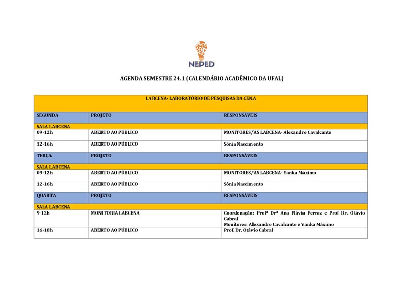 Agenda Semestre 24.1 (segundo Calendário Acadêmico da Ufal)