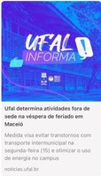 UFAL determina atividades fora de sede na véspera de feriado em Maceió UFAL determina atividades fora de sede na véspera de feriado em Maceió